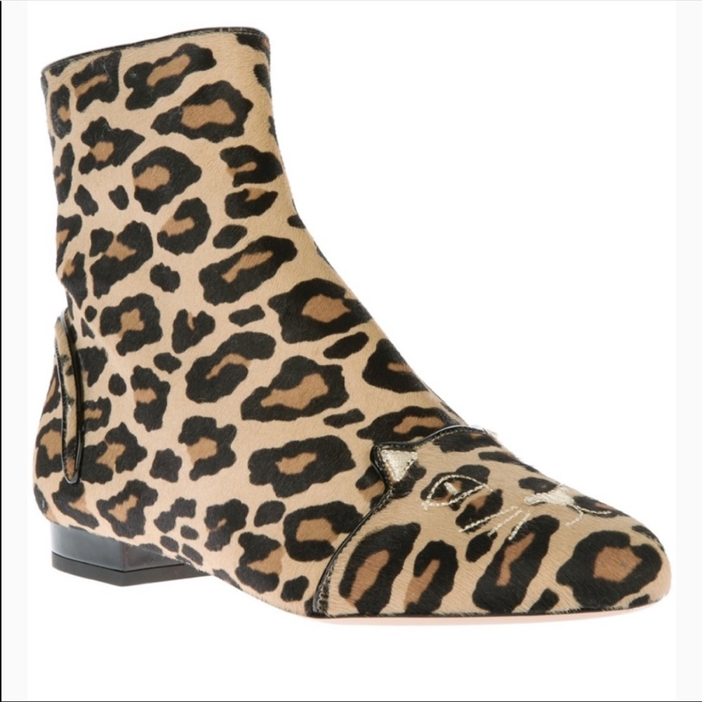 CHARLOTTE OLYMPIA LEOPARD 100% PONY HAIR ANKLE BOOTIES 39 🐆🐆🐆🐆